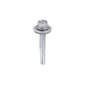 5.5x38 Hex Metal to Heavy Section Steel Self Drilling Exterior Screw and Washer Silver Pack 100