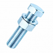 M8x75 Hex Setscrew & Nut & Washer DIN 933 Zinc Plated Gr.8.8 Pack 6