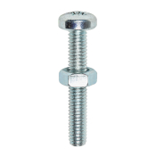 M4x12 Pozi Pan Screw & Nut Din965 Zinc Plated Pack 40