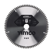 250x30x80T Circular Saw Blade Minus 5 Degree Aluminium Fine Cut Timco