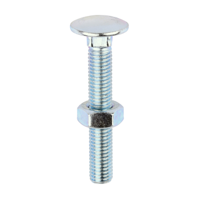 M10x65 Carriage Bolt & Nut DIN 603 Zinc Plated Gr.4.8 Pack 50