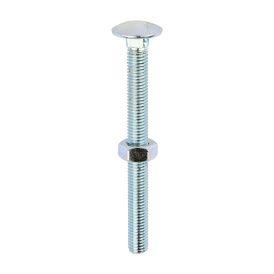 M10x110 Carriage Bolt & Nut DIN 603 Zinc Plated Gr.4.8 Pack 25