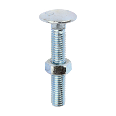 M8x50 Carriage Bolt & Nut DIN 603 Zinc Plated Gr.4.8 Pack 100