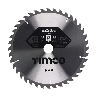 250x30x40T Circular Saw Blade Wood/Board Timco