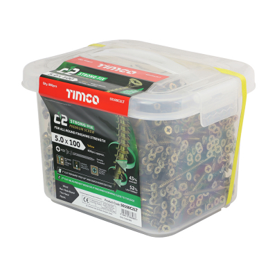 5.0x100 Pozi Countersunk Multi Purpose Screw Zinc & Yellow Plated Timco C2 Range Pack 800