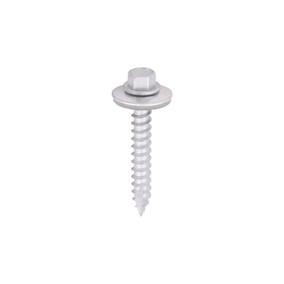 6.3x45 Hex Metal to Timber Slash Point Exterior Screw and 19mm Washer Steel/Silver Pack 100