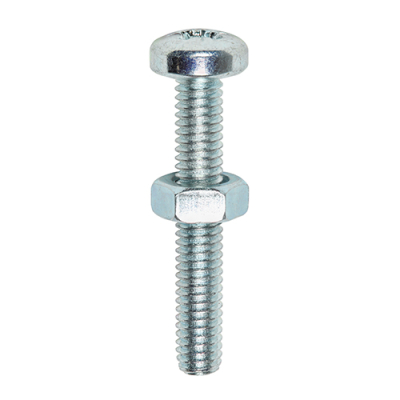 M4x30 Pozi Pan Screw & Nut Din965 Zinc Plated Pack 25