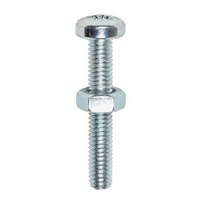M6x40 Pozi Pan Screw & Nut DIN 7985 Zinc Plated Pack 10