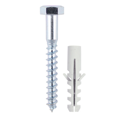 6x80 Coachscrew & Plug DIN 571 Zinc Plated Pack 30
