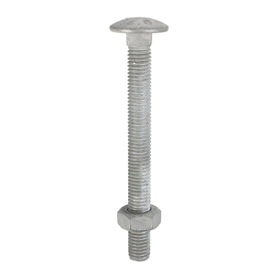 M12x130 Carriage Bolt & Nut Din603 Hot Dipped Galvanised Gr.4.8 Pack 10