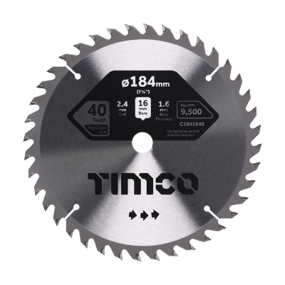 184x16x40T Circular Saw Blade Wood/Board Timco