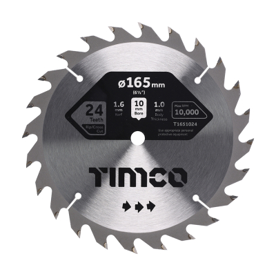 165x10x24T Hand Held Circular Saw Blade Wood/Board Medium Cut Timco