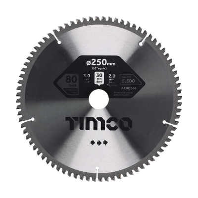 250x30x80T Circular Saw Blade Minus 5 Degree Aluminium Fine Cut Timco