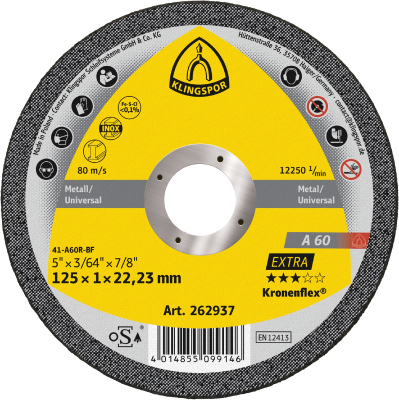 125x1x22.23 Metal Slitting Disc A60 EXTRA Klingspor Pack 25