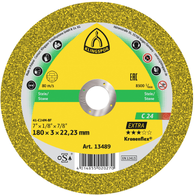 230x3x22.23 Stone Depressed Centre Cutting Disc C24 EXTRA Klingspor Pack 25