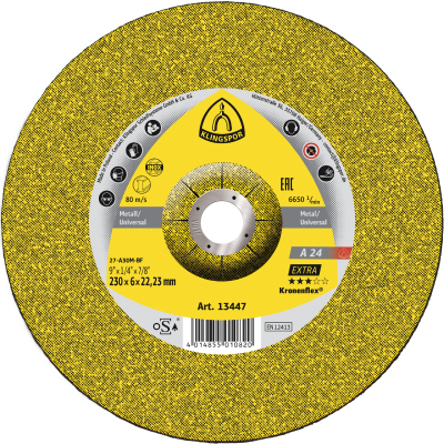 230x8x22.23 Metal Depressed Centre Grinding Disc A24 EXTRA Klingspor Pack 10