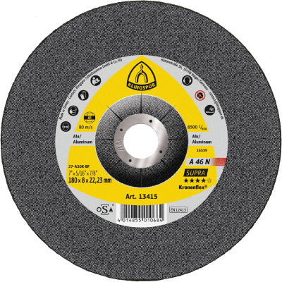 180x8x22.23 Aluminium Depressed Centre Grinding Disc A46N SUPRA Klinspor Pack 10